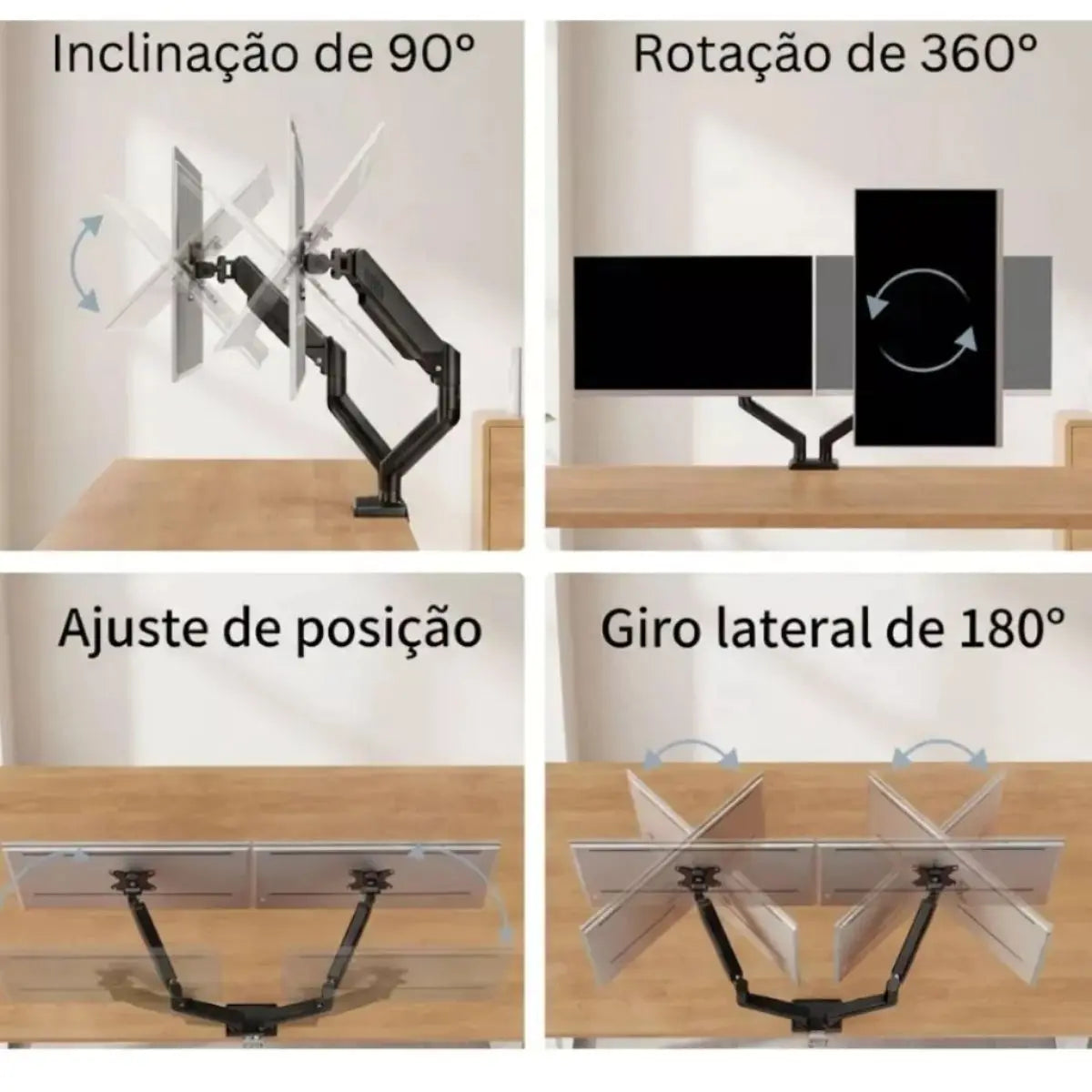 Suporte Articulado para Monitor 13" a 32"– Braço Ajustável Individual ou Duplo, Giratório, Inclinação e Alta Resistência até 9kg