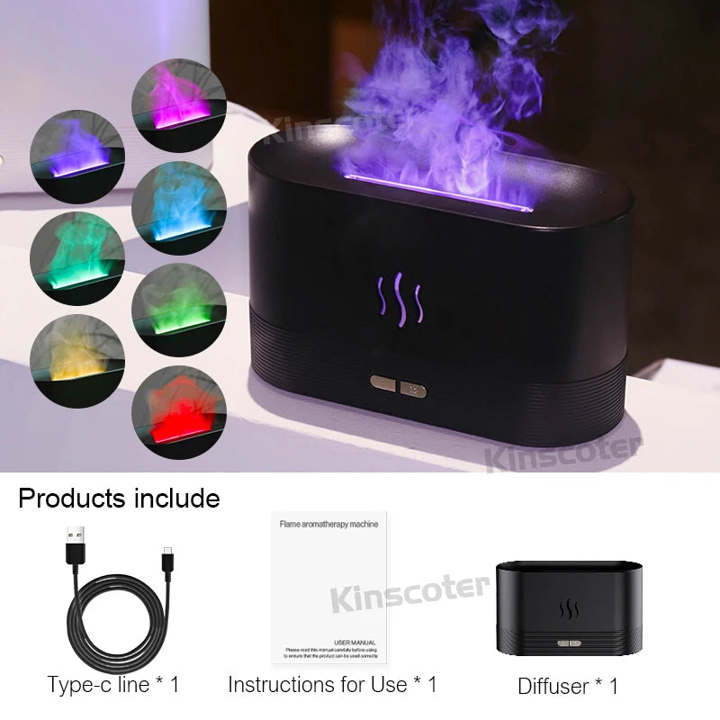 Difusor Aromatizador com Efeito Chama LED USB Umidificador de Ar 7 Cores