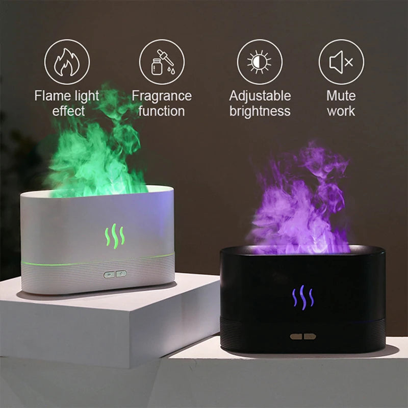 Difusor Aromatizador com Efeito Chama LED USB Umidificador de Ar 7 Cores