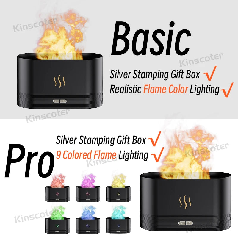 Difusor Aromatizador com Efeito Chama LED USB Umidificador de Ar 7 Cores