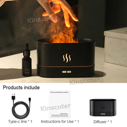 Difusor Aromatizador com Efeito Chama LED USB Umidificador de Ar 7 Cores
