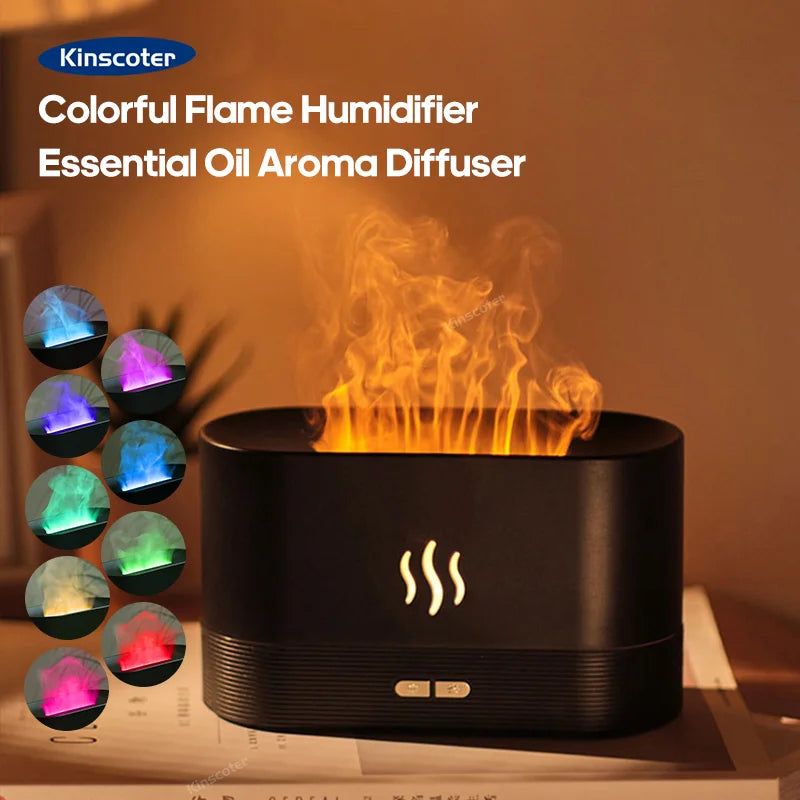 Difusor Aromatizador com Efeito Chama LED USB Umidificador de Ar 7 Cores