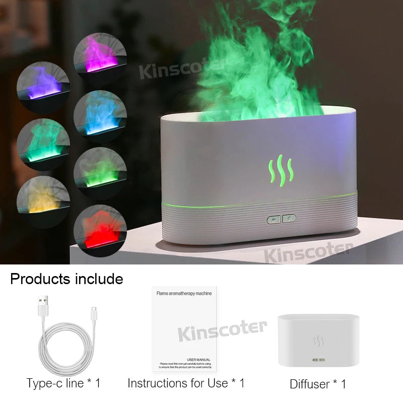 Difusor Aromatizador com Efeito Chama LED USB Umidificador de Ar 7 Cores