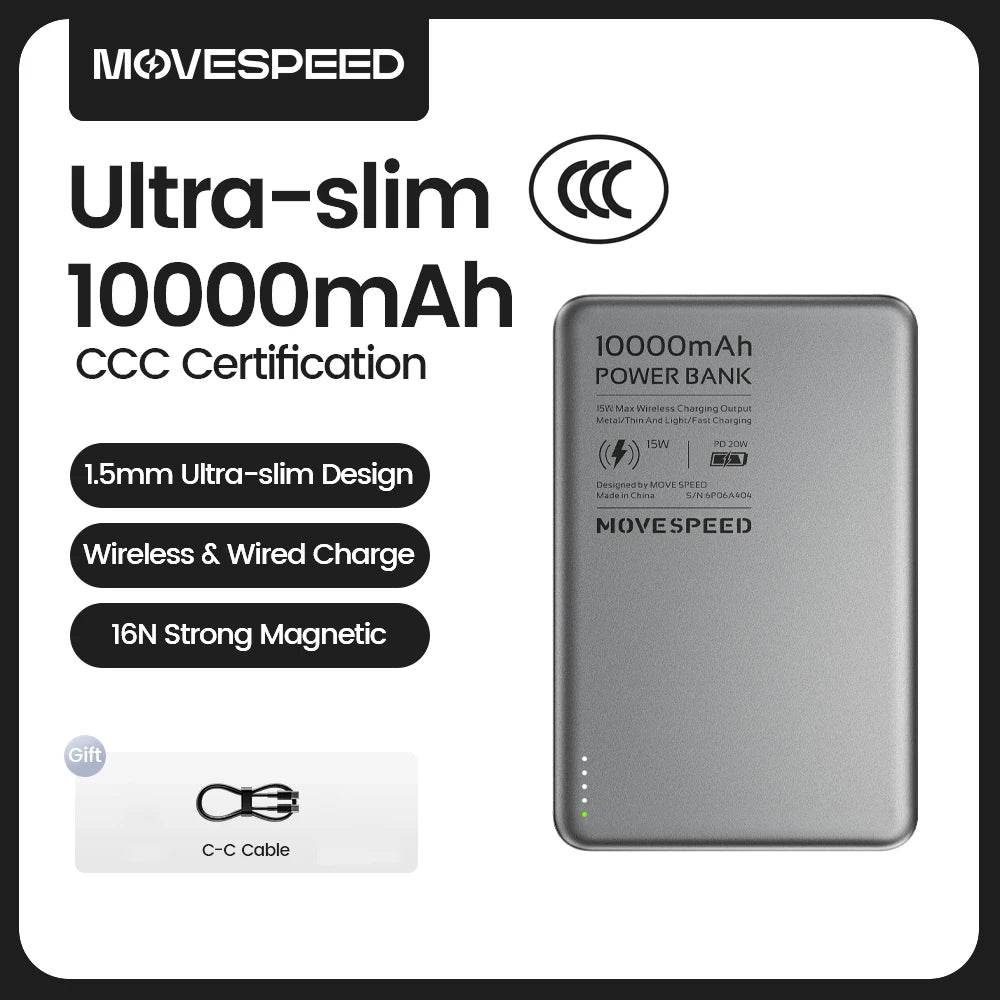 Power Bank Magnético Slim 10000mAh PD 20W – Com e Sem Fio