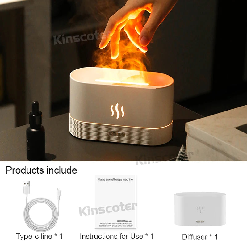 Difusor Aromatizador com Efeito Chama LED USB Umidificador de Ar 7 Cores